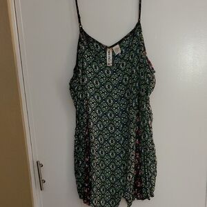 Mimi Chica Black and Green Patterned Shorts Romper